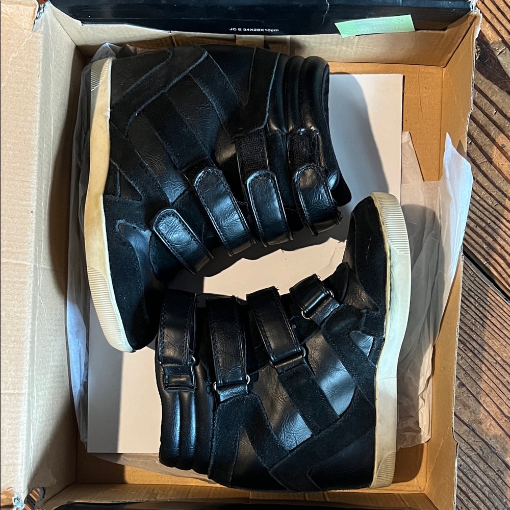 BDG Black Wedge Sneakers with Cream Soles and Strap Detail